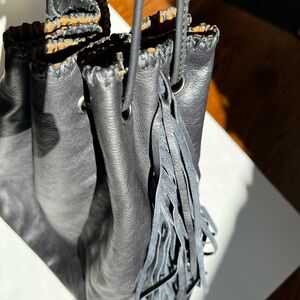 Patricia Nash Black Leather Fringe Shoulder Bag